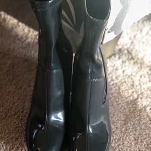 Patent gray ankle boots